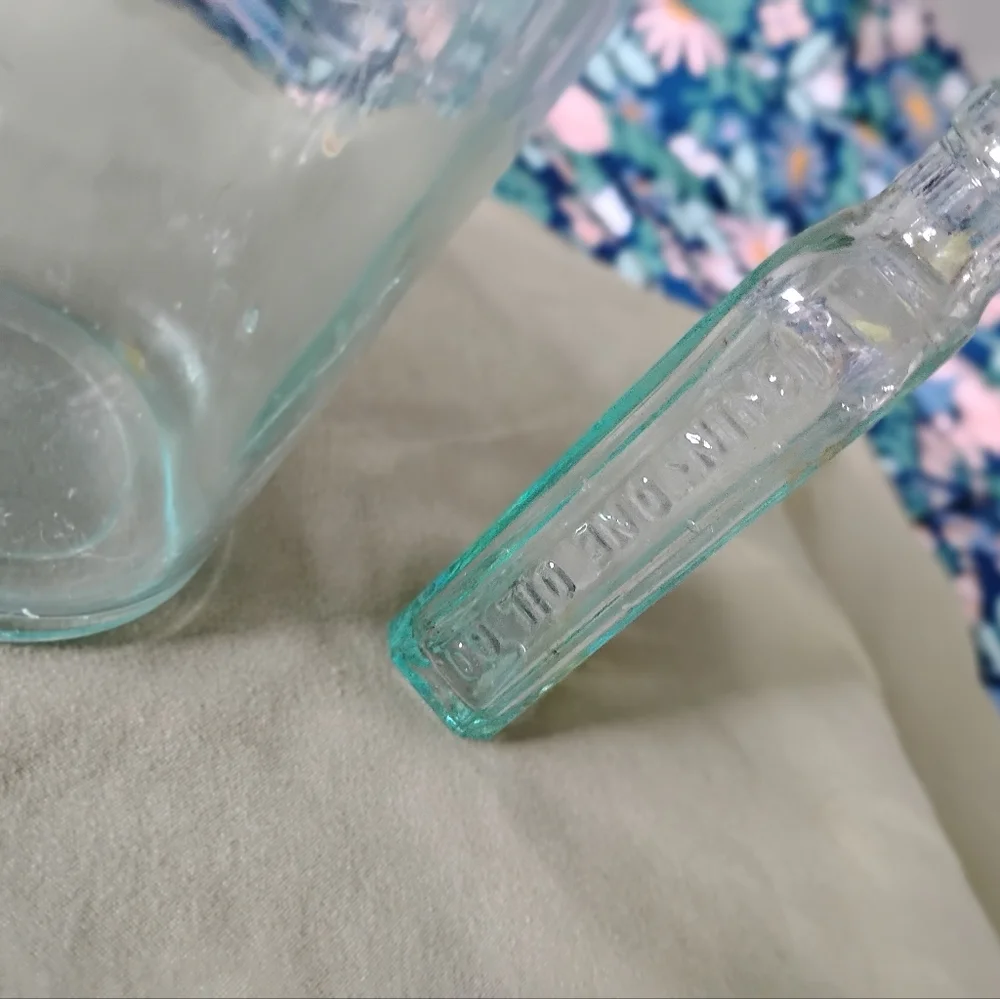 Vintage light blue glass bottles